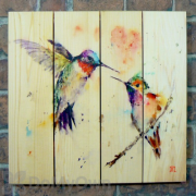 Gizaun Art Signature Series 1 Love Birds Inside/Outside Full Color Cedar Wall Art