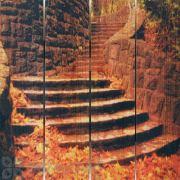 Gizaun Art Fall Steps Inside Outside Full Color Cedar Wall Art