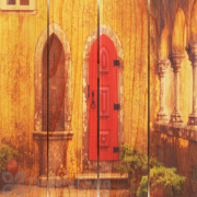Gizaun Art Red Door Inside/Outside Full Color Cedar Wall Art