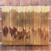 Gizaun Art Wild Horses Inside Outside Full Color Cedar Wall Art